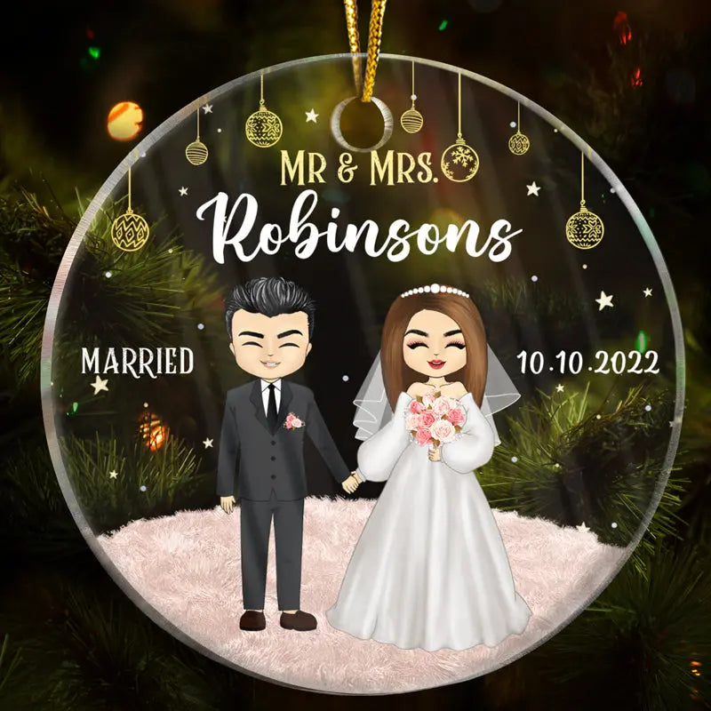 Wedding Couple First Christmas - Personalized Custom Circle Acrylic Ornament ornament The Next Custom Gift