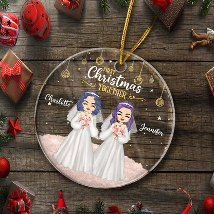 Wedding Couple First Christmas - Personalized Custom Circle Acrylic Ornament ornament The Next Custom Gift