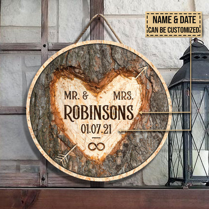 Wedding Mr & Mrs Forever Custom Wood Circle Sign