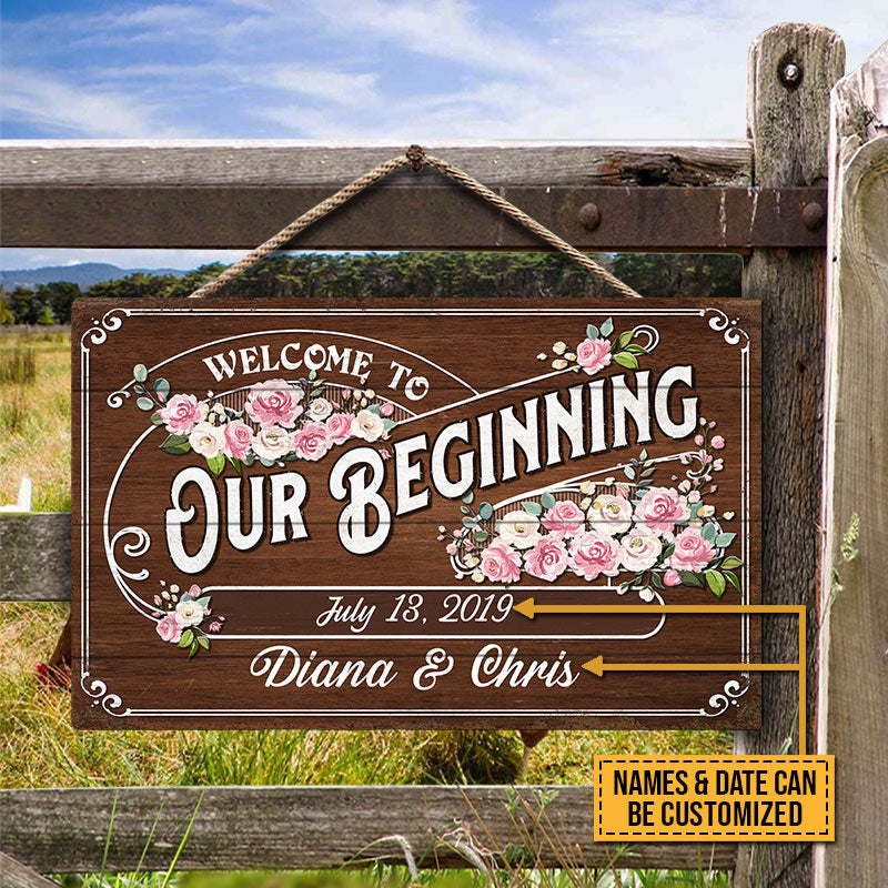 Wedding Welcome To Our Beginning Custom Wood Rectangle Sign