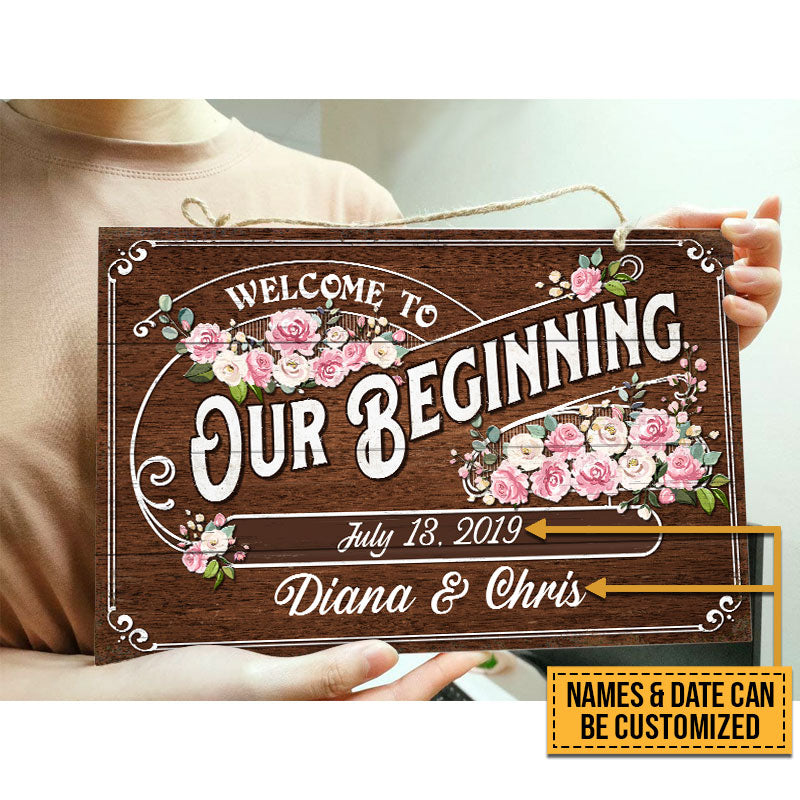 Wedding Welcome To Our Beginning Custom Wood Rectangle Sign