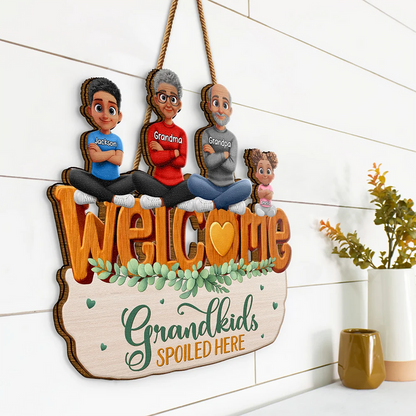 Welcome Grandkids Spoiled Here Grandparents - Personalized Custom Shaped Wood Sign