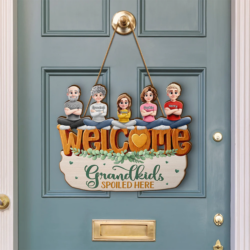 Welcome Grandkids Spoiled Here Grandparents - Personalized Custom Shaped Wood Sign