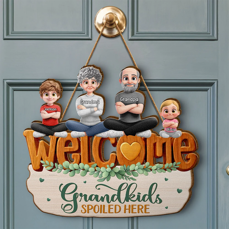 Welcome Grandkids Spoiled Here Grandparents - Personalized Custom Shaped Wood Sign