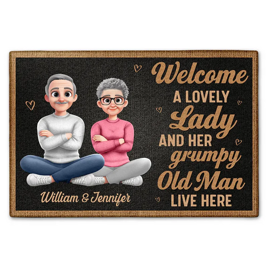 Welcome A Lovely Lady And A Grumpy Old Man Live Here 3D Effect - Personalized Doormat