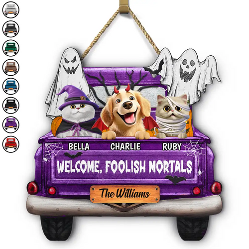 Welcome Foolish Mortals - Personalized Custom Shaped Wood Sign