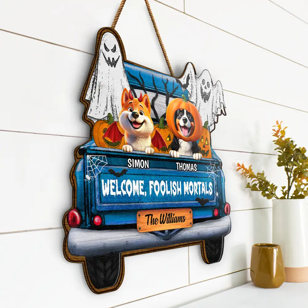 Welcome Foolish Mortals - Personalized Custom Shaped Wood Sign