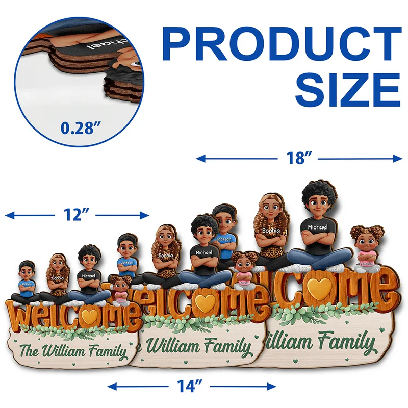 Welcome Happy Family 3D Effect - Personalized Custom Shaped Wood Sign