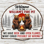 Welcome To Our Fire Pit Bear Couple - Personalized Custom Shaped Metal Sign