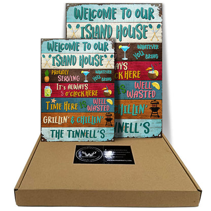 Welcome To Our Island House Grilling- Personalized Custom Classic Metal Signs
