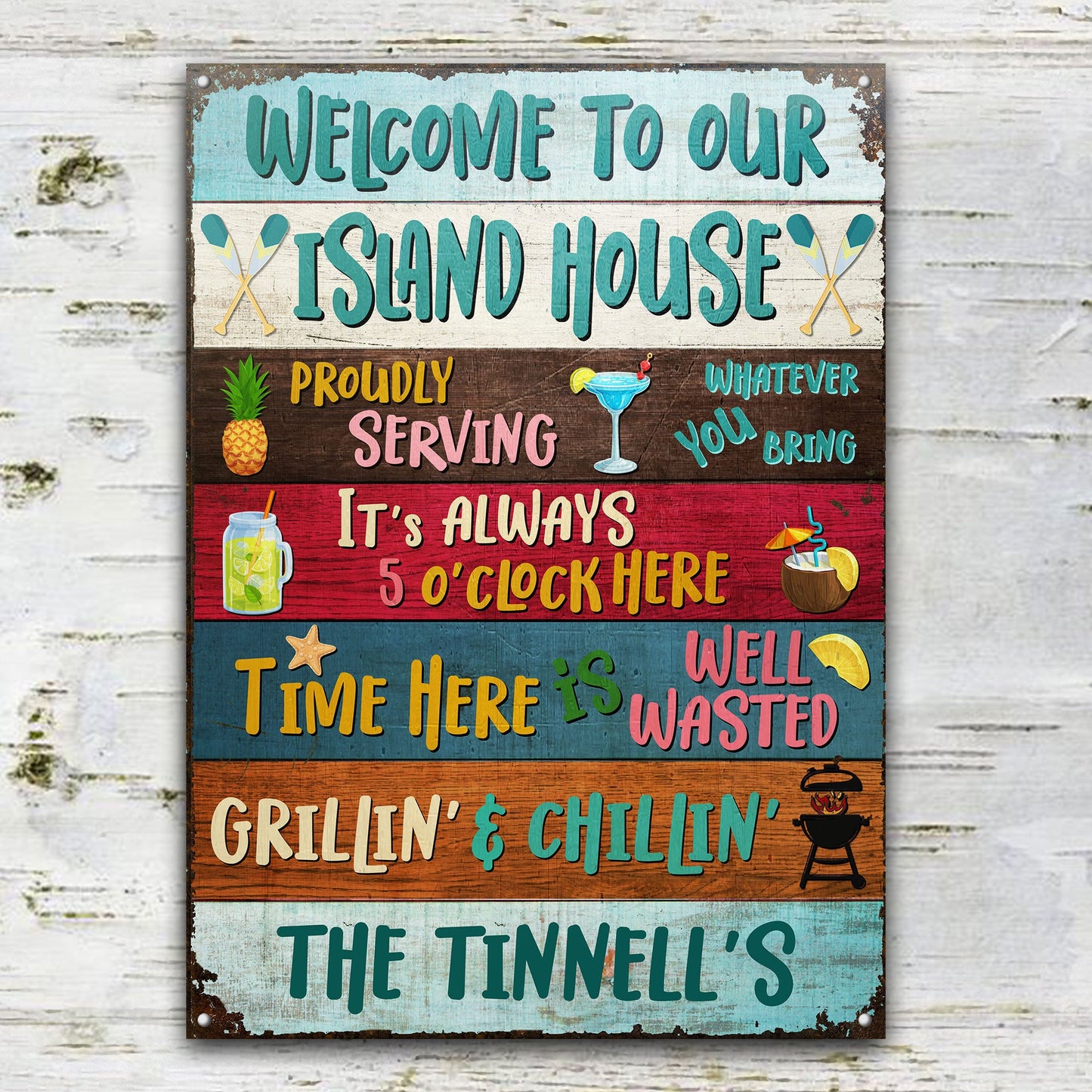 Welcome To Our Island House Grilling- Personalized Custom Classic Metal Signs