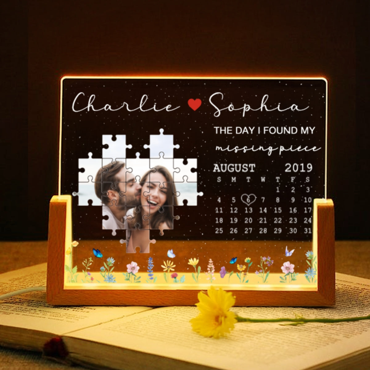 The Day I Found My Missing Piece Upload Photo Puzzle Calendar Personalized U-Base Acrylic LED Night Light