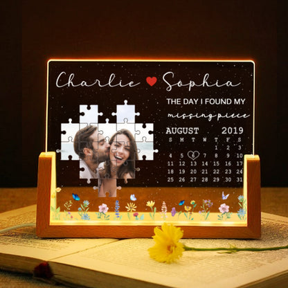 The Day I Found My Missing Piece Upload Photo Puzzle Calendar Personalized U-Base Acrylic LED Night Light
