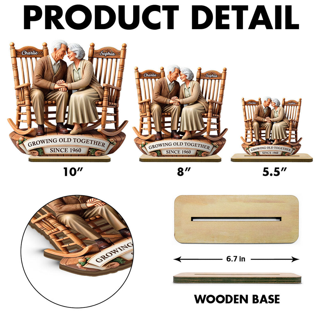 3D Effect Old Couple Sitting On Rocking Chairs Together Personalized Standing Wooden Plaque, Heartfelt Mother's Day Gift For For Her, For Wife