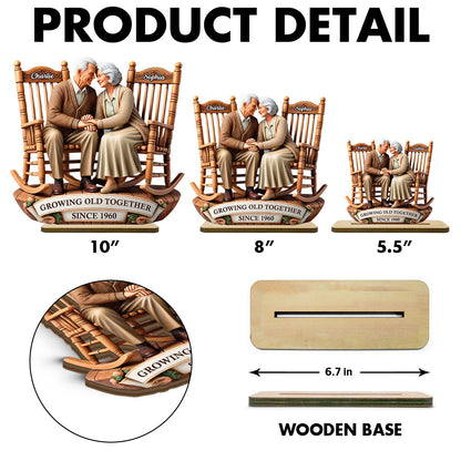 3D Effect Old Couple Sitting On Rocking Chairs Together Personalized Standing Wooden Plaque, Heartfelt Mother's Day Gift For For Her, For Wife