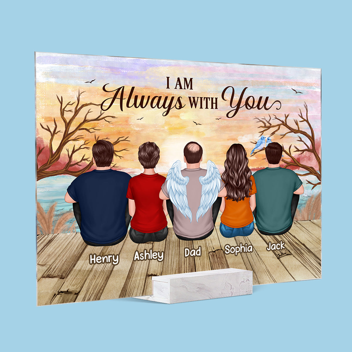 Lake View Whole Back View Family Sitting Remembrance Gift Memorial Personalized Acrylic Plaque