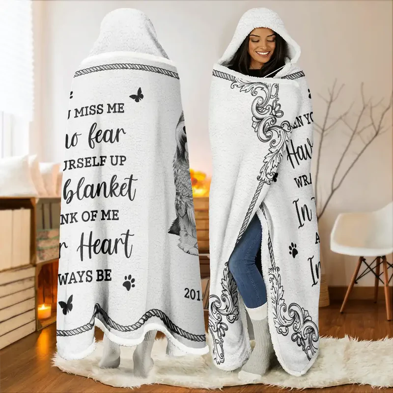 When You Miss Me Memorial Chinoiserie Toile Dog Cat - Personalized Wearable Hooded Blanket