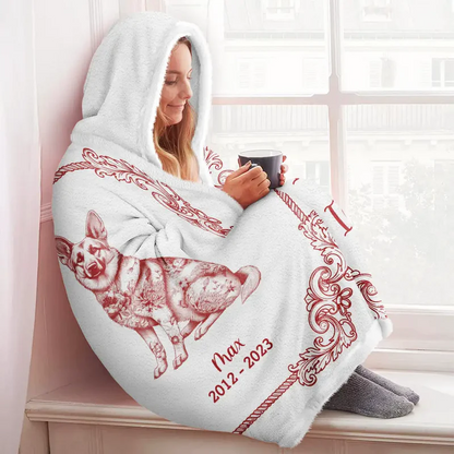 When You Miss Me Memorial Chinoiserie Toile Dog Cat - Personalized Wearable Hooded Blanket