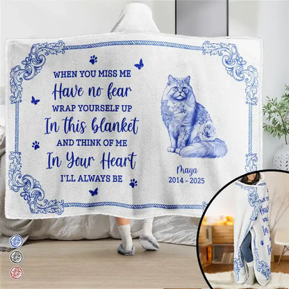 When You Miss Me Memorial Chinoiserie Toile Dog Cat - Personalized Wearable Hooded Blanket