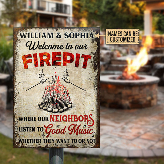 Where Our Neighbors Listen Firepit Funny Custom Classic Metal Signs, Funny Camping Sign