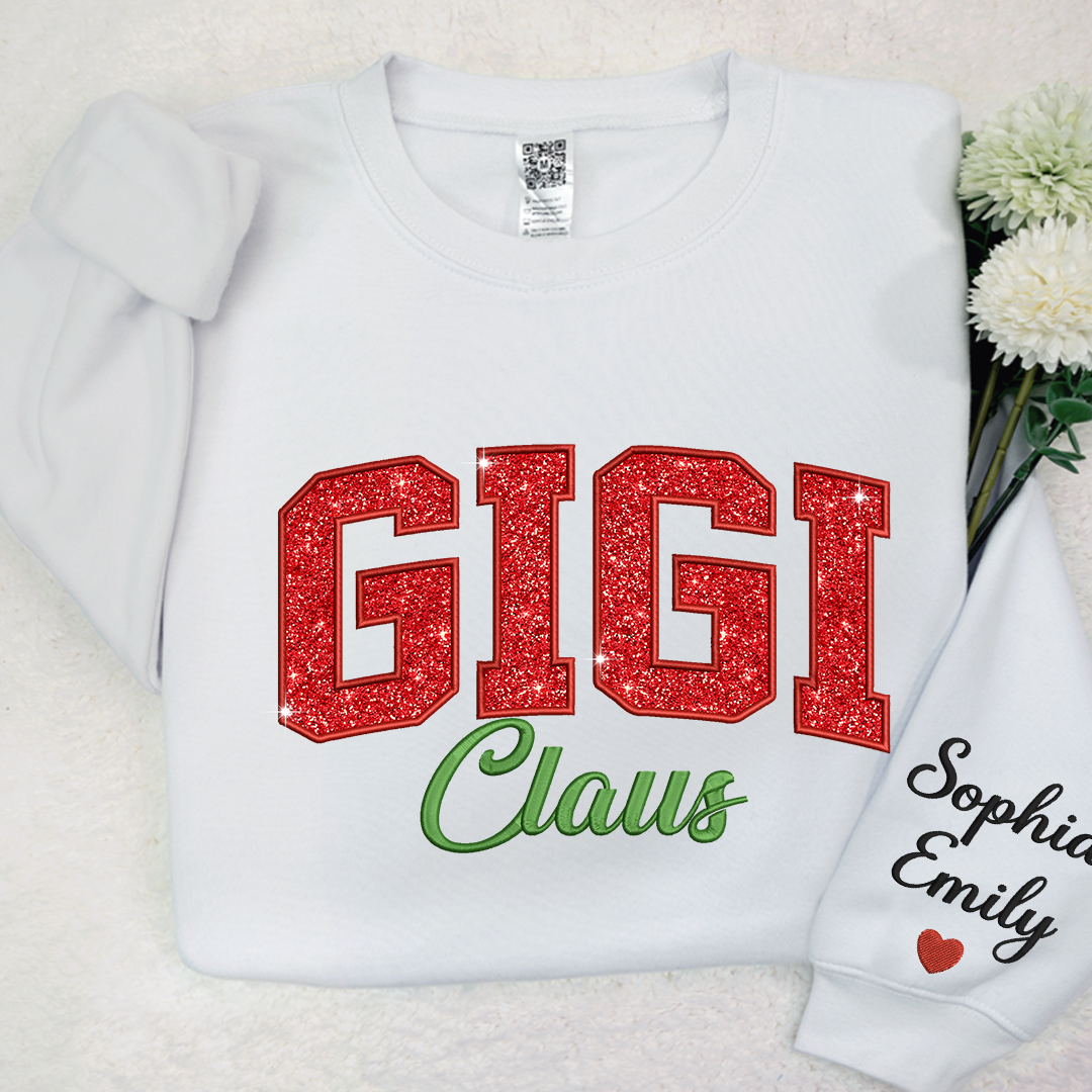 Mimi Claus Glitter Embroidered And Grandkids Sweatshirt