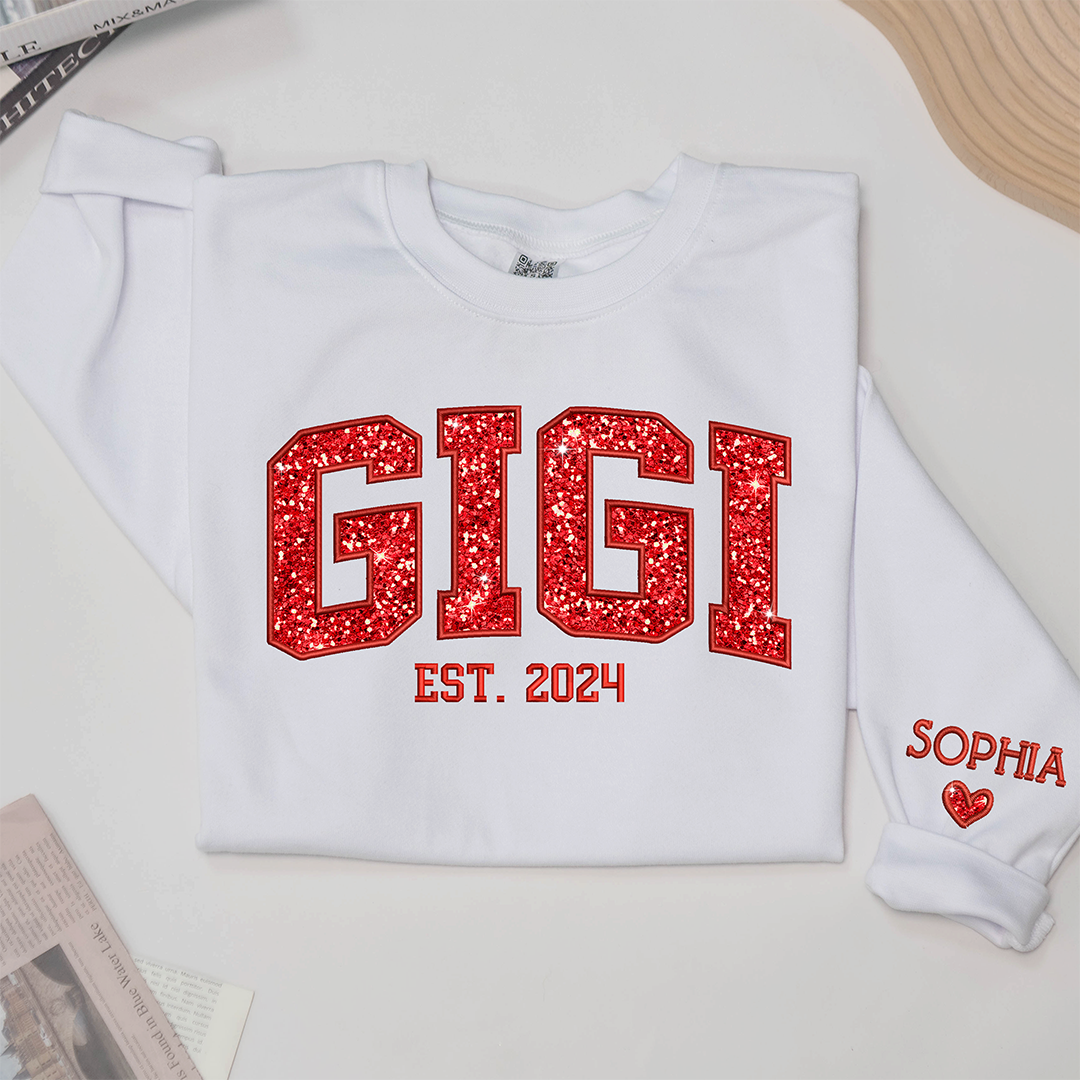 Gigi Glitter Red Embroidered And GrandKids Sweatshirt