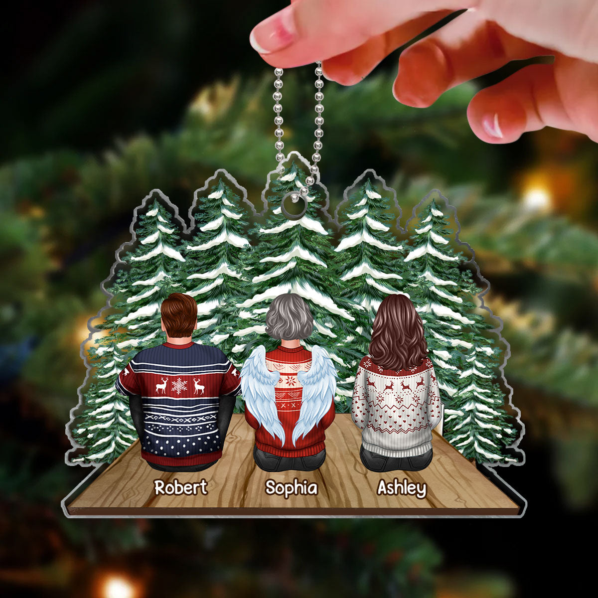 Family Memorial Sitting Back View On Bridge Custom Shape Acrylic Ornament