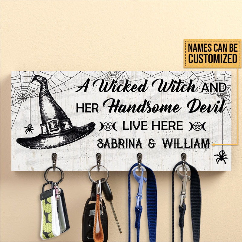 Witch And Handsome Devil Personalized Custom Wood Key Holder