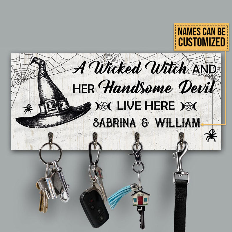 Witch And Handsome Devil Personalized Custom Wood Key Holder