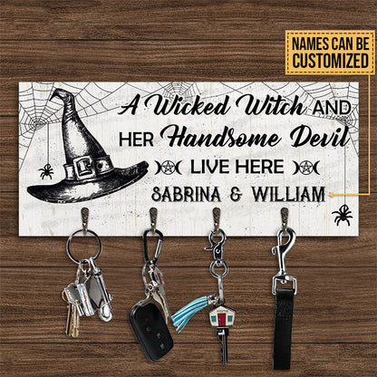 Witch And Handsome Devil Personalized Custom Wood Key Holder