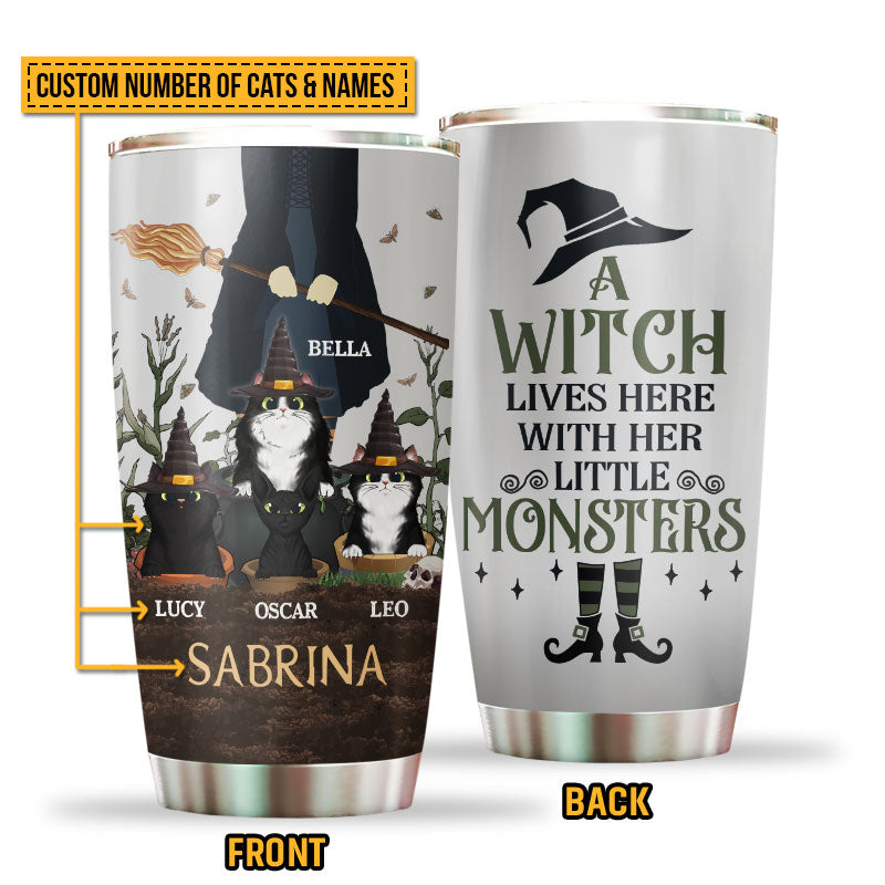 Witch Black Cats Lives Here Custom Tumbler, Personalized Witch Tumbler, Black Cat Tumbler