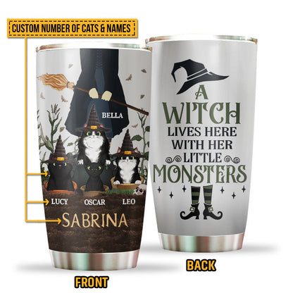 Witch Black Cats Lives Here Custom Tumbler, Personalized Witch Tumbler, Black Cat Tumbler
