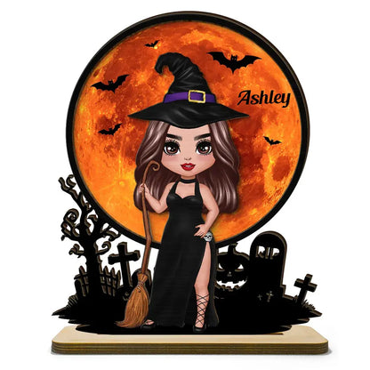 Witch Under Halloween Moon Tabletop Tier Tray Wicca Pagan Decor Personalized 2-Layer Standing Wooden Plaque Wooden Plaque The Next Custom Gift