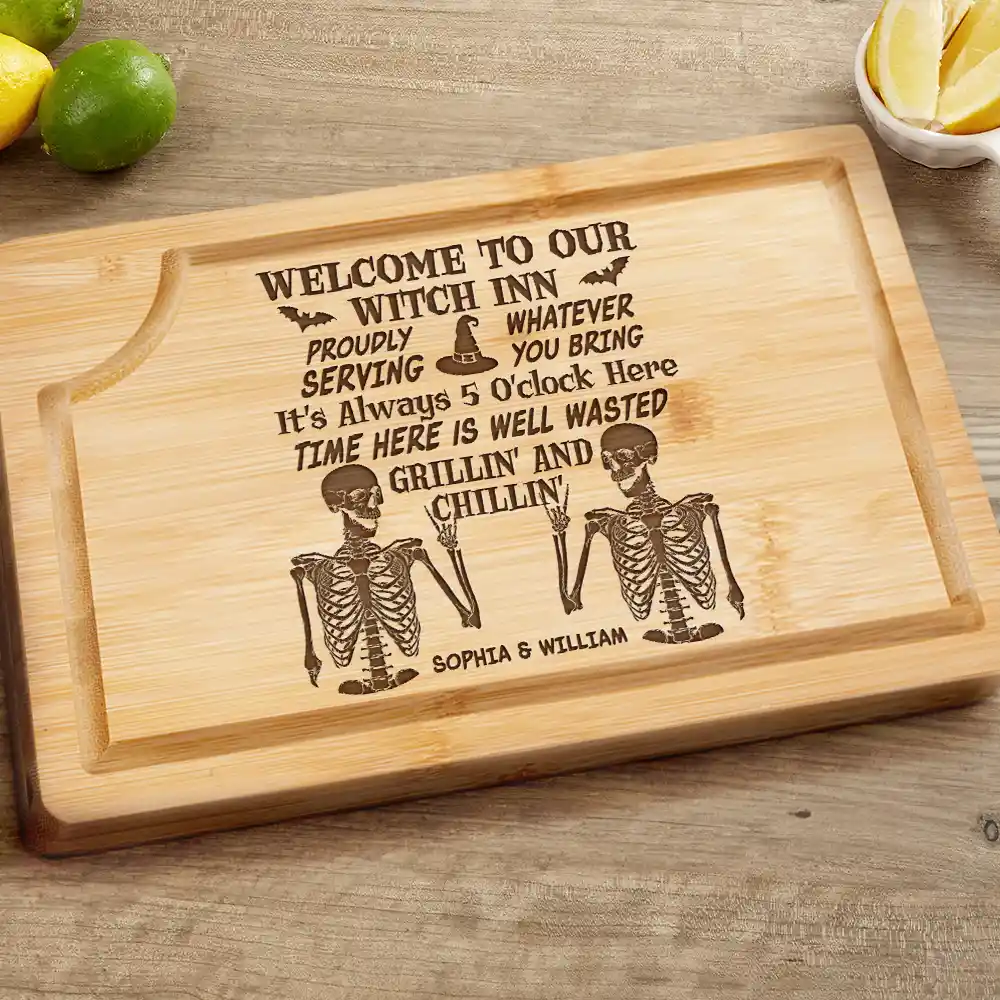 Witch Halloween Proudly Serving - Personalized Wooden Cutting Board
