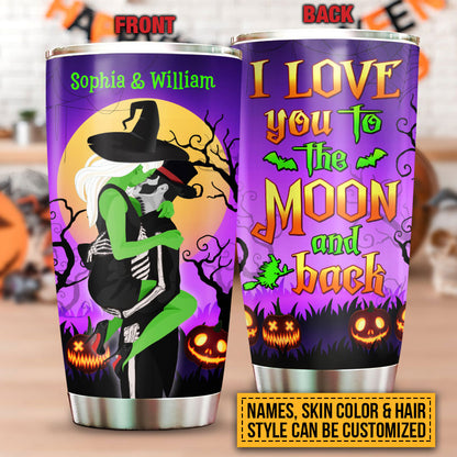 Witch, Witchy Couple, Wizard, Halloween Spell Love To The Moon Custom Tumbler