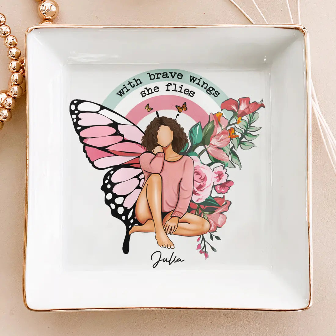 With Brave Wings She Flies - Personalized Jewelry Dish Dish The Next Custom Gift