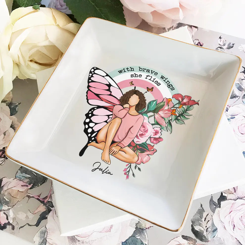 With Brave Wings She Flies - Personalized Jewelry Dish Dish The Next Custom Gift