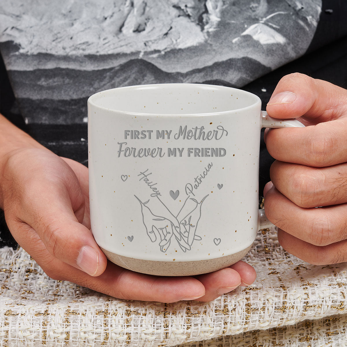 First My Daughter Forever My Friend - Personalized Custom Engraved Pottery Mug