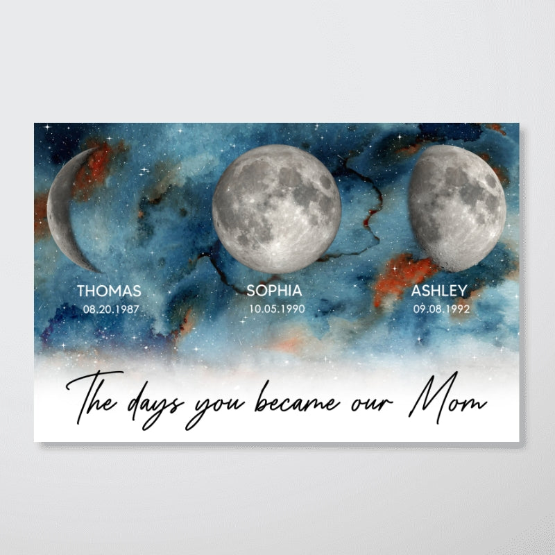 Gradient Galaxy Custom Birth Moon Phase The Days You Became Our Mom Personalized Poster, Heartfelt 2025 Mother's Day Gift For Mom