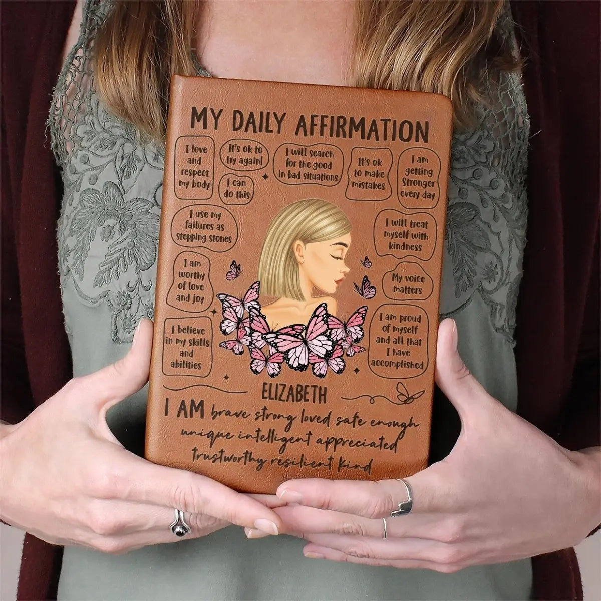 Women - My Daily Affirmation - Personalized Leather Journal Leather Journal The Next Custom Gift