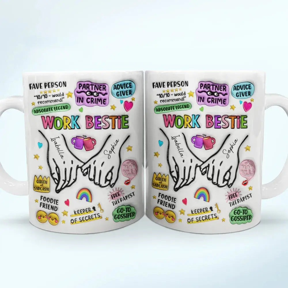 Work Bestie Foodie Friend Partner In Crime - 3D Inflated Effect Printed Mug, Personalized White Edge-to-Edge Mug Mug The Next Custom Gift