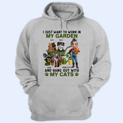 Work In My Garden And Hang Out With My Cats - Personalized T Shirt