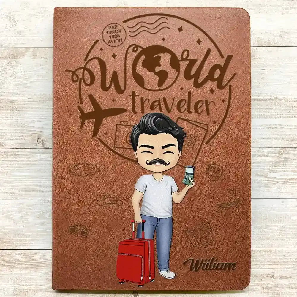 World Traveler - Personalized Leather Journal Leather Journal The Next Custom Gift