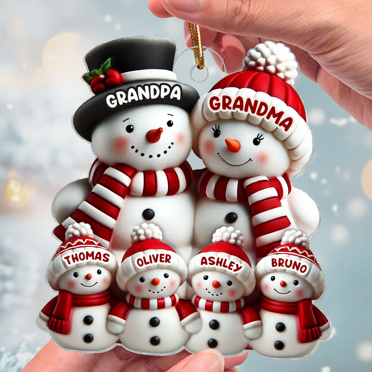 3D Effect Cute Snowman Family Christmas Decor Personalized Acrylic Ornament