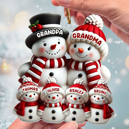 3D Effect Cute Snowman Family Christmas Decor Personalized Acrylic Ornament