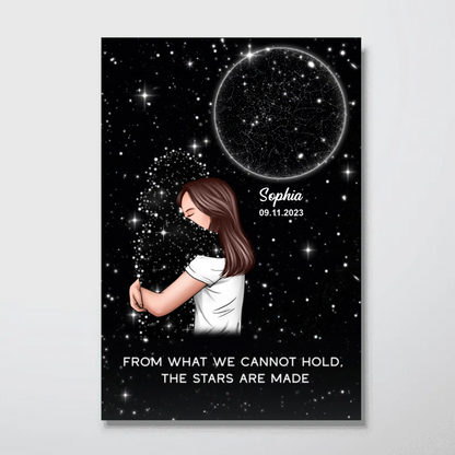 Lost Loved One Woman Hugging Star Map Galaxy Art Memorial Sympathy Gift Personalized Poster, Custom By Location And Date