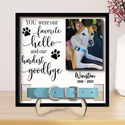 Our Favorite Hello Hardest Goodbye Dog Cat Sympathy Gift Photo Memorial Collar Keepsake Personalized Wooden Pet Collar Holder
