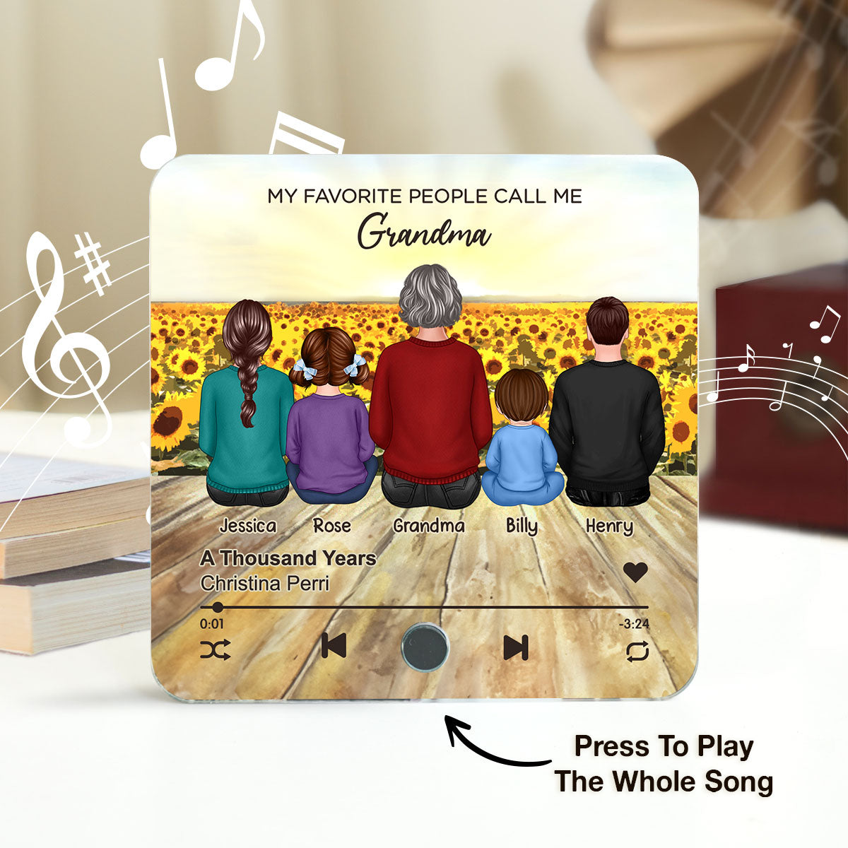 My Favorite People Call Me Nana Sunflower Field Personalized Music Fridge Magnet, Perfect Mother's Day Gift For Nana, Grandma