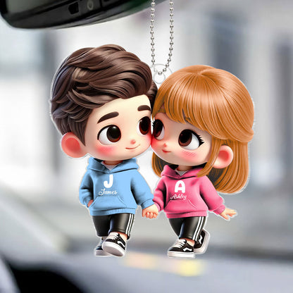 3D Effect Cute Cartoon Couple Holding Hands Personalized Acrylic Car Hanger, Anniversary &  Gift for him, Gift for her