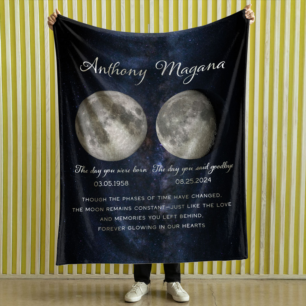 Lost Loved One Moon Phase Art Memorial Sympathy Gift Personalized Fleece Blanket